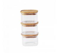 LOT DE 3 BOITES CARRES EN VERRE AVEC COUVERCLE EN BAMBOU 3 X 500 ML - PEBBLY