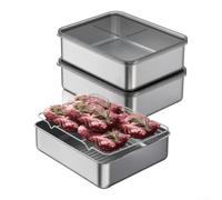 Lot de 3 boîtes de conservation alimentaire en acier inoxydable avec plateau de vidange hermétiques et étanches pour la préparation des repas, réfrigérateur et congélateur 27 x 20 cm