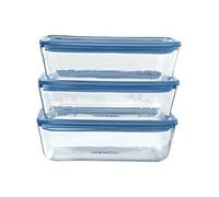 PYREX Zero Plastic - Lot de 3 Boîtes Rectangulaires - Verre Borosilicate - Couvercles en verre - Compatible au Four - Made in France (3 X 1,5L)