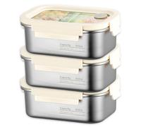 Lot de 3 boîtes de conservation en acier inoxydable avec couvercle, boîte à déjeuner en acier inoxydable, boîtes de conservation réutilisables, boîtes à déjeuner Bento en métal pour fromage, fruits