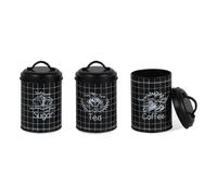 Lot de 3 boîtes de conservation en métal Maestro MR-1774-3CS Boîte à sucre Café Thé 3x Ø11,8 x 18,8cm Noir