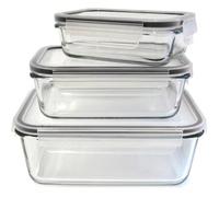 Lot de 3 Boîtes de Conservation Gigognes Hermétiques en Verre avec Couvercles à Clips - Plats Ultra Résistants jusqu'à 210°C