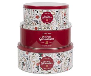 Lot de 3 boîtes de Noël en métal MES PETITES GOURMANDISES rouge