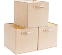 Lot de 3 boîtes de rangement 25 x 25 x 25 cm-En tissu infroissable-Pour paniers à vêtements,paniers,coffres,jouets-Kaki clair
