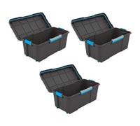 Lot de 3 Boîtes de rangement - 80 L - Noir - ABM - Poignées ergonomiques - Joint étanche - Roulettes - Plateau - IP44
