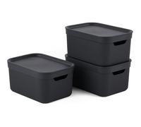 Lot de 3 Boîtes de Rangement Décoratives 5 L avec Couvercles en Plastique PP Recyclé 26 5 x 18 5 x 20 cm Gris Foncé