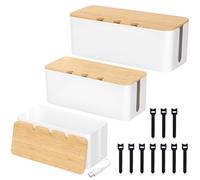 Lot de 3 boîtes de rangement pour câbles - en ABS et en bambou - grande, moyenne et petite