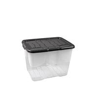 Lot de 3 Boîtes de Rangement Strata Curve avec Couvercle Noir, 24 l, 40 x 30 x 28 cm, Transparent