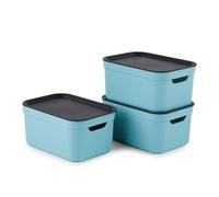Lot de 3 boîtes décoratives avec couvercle A5 JIVE, couleur : turquoise | Boîte de rangement avec couvercle, plastique recy ormat A5, empilables, lot turquoise pour rangement sur étagère