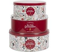 Home Deco Factory - Boîte de rangement en métal BT6804 - Lot de 3 Noël rouge et blanc 30x20x15 cm