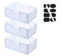 Lot de 3 boîtes pliables avec autocollants et stylos ; paniers de rangement pliables, blancs, 15 x 9,8 x 5,7 cm