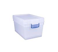 Lot de 3 Boîtes Rangement Réutilisables 62 l avec Couvercle - 695 x 440 x 287 mm - Transparent