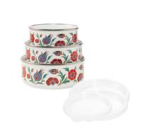 Lot de 3 bols de conservation en émail Serenk, 14/16/18 cm, avec couvercles sous vide Mika, compatibles avec les plaques à induction, adaptés à la réfrigération et à la congélation