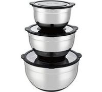 Lot de 3 Bols Mélangeurs Gradués Arthur Martin en Acier Inoxydable 16 cm - 20 cm - 24 cm avec Couvercles Hermétiques, Anti Dérapants, Lavables au Lave-Vaisselles Argent