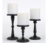 Lot de 3 bougeoirs en métal Noir Mat pour Bougies piliers - 3 bougeoirs piliers pour Centre de Table - Bougeoirs décoratifs Noirs