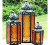 Lot de 3 bougeoirs marocains décoratifs en métal pour Le Ramadan, la décoration intérieure, la terrasse extérieure, Ambre