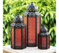 Lot de 3 bougeoirs marocains décoratifs en métal pour Le Ramadan, la décoration intérieure, la terrasse extérieure, Rouge