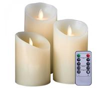 Vivezen Lot de 3 bougies à LED en cire 10/12,5/15 cm avec télécommande, flamme vacillante
