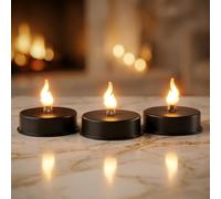 Lot de 3 bougies chauffe-plat LED noires 6,5 cm avec vacillement de bougie | Bougie artificielle à piles avec effet flamme, pour lanterne, photophore, automne, Noël, Halloween