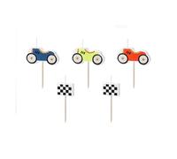 Lot de 3 bougies d'anniversaire, motif voitures de course, 2 à 3 cm, pour décoration de gâteau, pour anniversaire d'enfant, bleues, jaunes et rouges