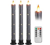 Lot de 3 bougies LED avec fonction minuterie - Flamme clignotante - Avec télécommande - 2.2 x 24.5 cm - Pour décoration de Noël, de chambre, mariage et fête - Gris