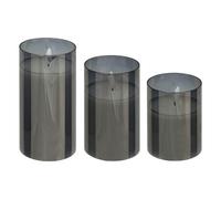 Lot de 3 Bougies LED en Verre "Sena" 15cm Noir