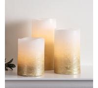 Lot de 3 Bougies LED Finition Patine Dorée à Piles