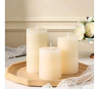 Lot de 3 bougies piliers - Bougies piliers coulées à la main non parfumées sans fumée pour décoration d'intérieur, mariage, bougies cadeaux pour femme, cire végétale naturelle, différentes tailles