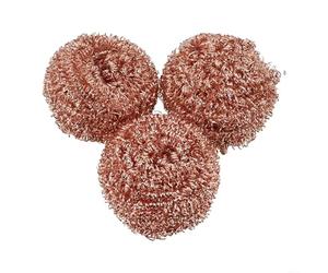 Lot de 3 boules éponge en fil de cuivre avec pointe en fer | Fil de fer plaqué cuivre, élimine les scories, pour les travaux difficiles, rincer et sécher après utilisation, lot de 3