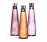 Lot de 3 bouteilles d'eau en verre vintage 750 ml - Structure linéaire - Bouteilles en verre colorées avec bouchon à visser - Carafe pour eau, jus et boissons - Couleurs pastel (gris violet linéaire