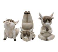 Lot de 3 bovins Highlandands XL décoratifs avec Poses de Yoga, bovins des Highlands, sans Visage, en céramique, décoration Moderne pour Salons ou balcons, Dimensions : L/l/H Environ 10 x 9 x 16 cm.