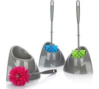 Lot de 3 brosses de toilettes en plastique, brosse de WC avec support, plastique, couleurs modernes, lot de 3, bleu/jaune/rose