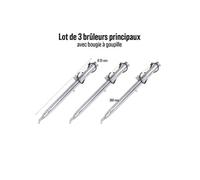 Lot de 3 brûleurs inox avec bougie à goupille L 36,6 x Ø 2,5 cm