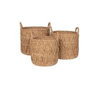 LAURETTE - Lot de 3 Cache-Pots en Fibre Naturelle Tressée avec Anses
