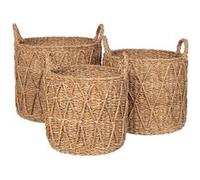 Lot de 3 Cache-Pots en Fibre Naturelle Tressée avec Anses - LAURETTE - ALTOBUY Bois G