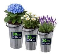 Lot de 3 cache-pots KADAX, pots de fleurs en acier galvanisé, pots de fleurs vintage, pots de fleurs pour balcon, terrasse et jardin, pots à herbes aromatiques en métal (argent)