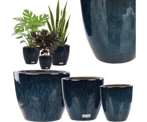 Lot de 3 cache-pots ronds en céramique, motif bleu, trou pour l'évacuation de l'eau, décoration pour la maison et le bureau, loft moderne, cache-pot pour orchidées et plantes succulentes, cadeau