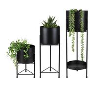 Lot de 3 Cache-Pots sur Pied Métal Noir Design Moderne