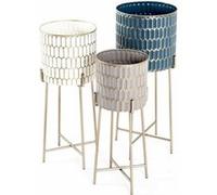 HAKU Lot de 3 Porte Plantes écru, Or, pétrol, Taupe, métal - Dim.: H 59/64/70 cm x Ø 22/26/29 cm, Style: Art Deco