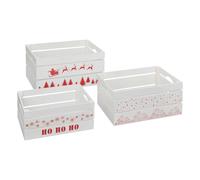 - Lot de 3 cagettes de Noël en bois - L. 40 x P. 25 x H. 20 cm - Blanc