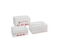 Atmosphera Cagettes en bois Lot de 3 Noël – L. 40 x P. 25 x H. 20 cm – Blanc