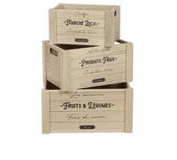 Lot de 3 caisses rectangulaires en bois décoré - Beige