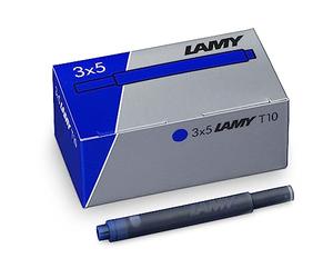Lot de 3 cartouches d'encre effaçables LAMY T10 à grande capacité - compatibles avec tous les modèles de stylos plume Lamy - Contenance: 1,25 ml/cartouche - 5 pcs/paquet - Couleur de l'encre: bleu
