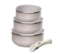 Lot de 3 casseroles Ø16Ø18Ø20cm aluminium pressé, revêtement ILAG antiadhésif, poignée amovible, convient pour induction, sans PFOA, passe au lave-vaisselle et au four