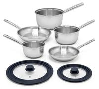 Lot de 3 casseroles 18/20/22 cm et 2 poêles 20/28 cm en inox avec couvercles Fackelmann Rhona