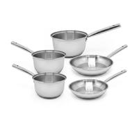 Lot de 3 casseroles en inox 18/20/22 cm et 2 poêles à frire en inox 20/28 cm Fackelmann Rhona