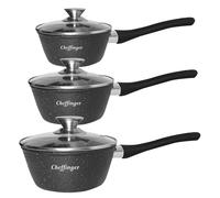 Lot de 3 Casseroles Revêtement Antiadhésif et Anticorrosion avec Couvercle, Noir
