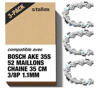 Lot de 3 Chaînes Tronçonneuse 35 cm, 3/8"", 52 Maillons, 1,1 mm, Compatible Oregon, Makita, Bosch