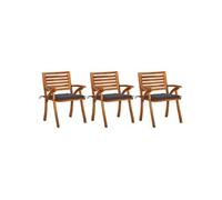 vidaXL Chaises de jardin 3 pcs en acacia massif avec coussins