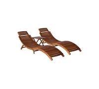 vidaXL Bain de soleil 3 pièces avec table de thé en bois massif d'acacia